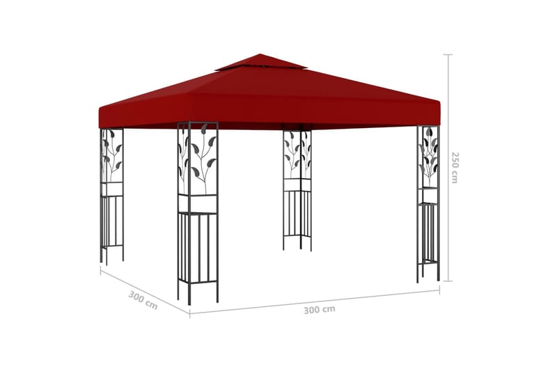 Paviljong med lysslynge 3x3 m vinrød - Rød - Hagemøbler - Solbeskyttelse - Paviljonger - Komplett paviljong