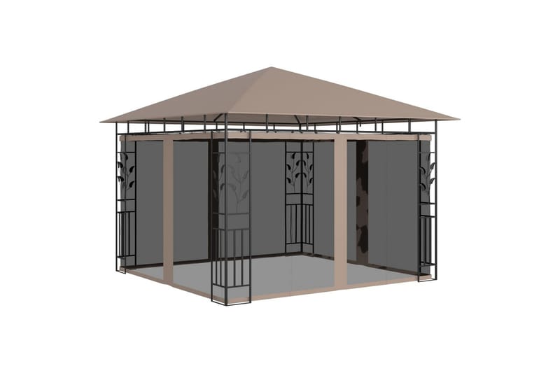 Paviljong med myggnett 3x3x2,73 m gråbrun 180 g/m² - Taupe - Komplett paviljong