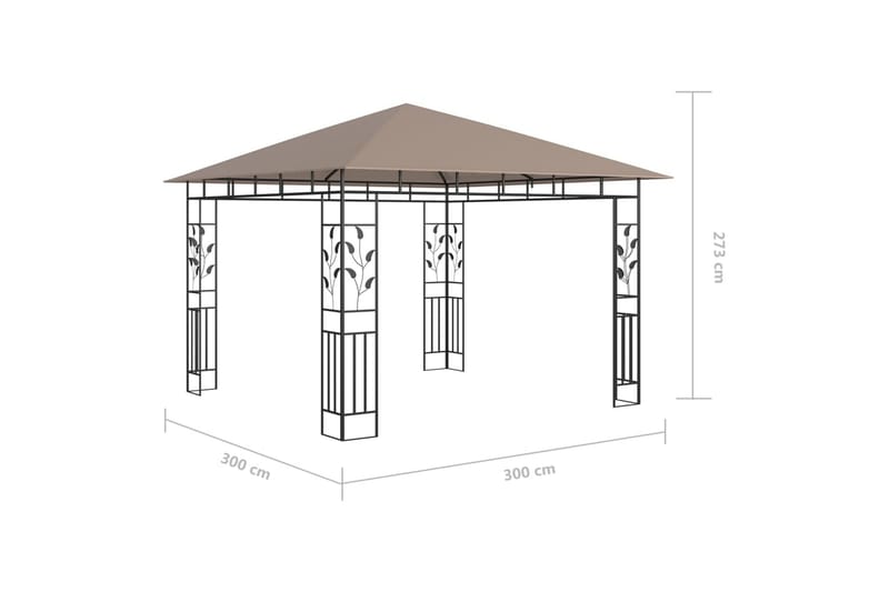 Paviljong med myggnett 3x3x2,73 m gråbrun 180 g/m² - Taupe - Komplett paviljong