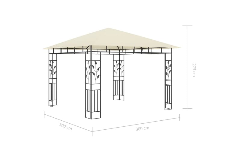 Paviljong med myggnett 3x3x2,73 m kremhvit 180 g/m² - Komplett paviljong