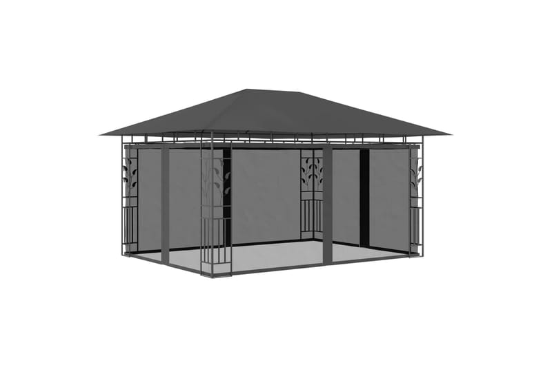 Paviljong med myggnett 4x3x2,73 m antrasitt 180 g/m² - Komplett paviljong