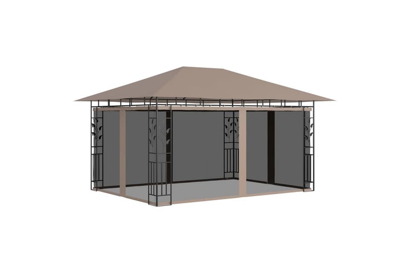 Paviljong med myggnett 4x3x2,73 m gråbrun 180 g/m² - Taupe - Komplett paviljong