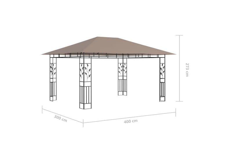 Paviljong med myggnett 4x3x2,73 m gråbrun 180 g/m² - Taupe - Komplett paviljong