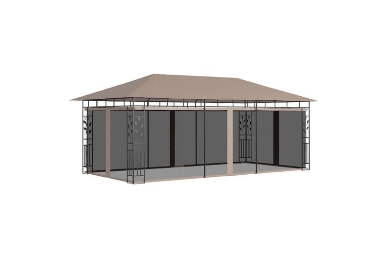 Paviljong med myggnett 6x3x2,73 m gråbrun 180 g/m² - Taupe - Hagemøbler - Solbeskyttelse - Paviljonger - Komplett paviljong