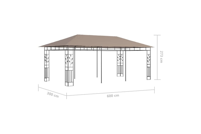 Paviljong med myggnett 6x3x2,73 m gråbrun 180 g/m² - Taupe - Komplett paviljong