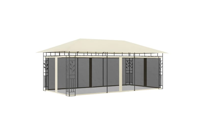 Paviljong med myggnett 6x3x2,73 m kremhvit - Hagemøbler - Solbeskyttelse - Paviljonger - Komplett paviljong