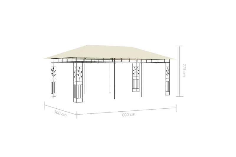 Paviljong med myggnett 6x3x2,73 m kremhvit - Hagemøbler - Solbeskyttelse - Paviljonger - Komplett paviljong