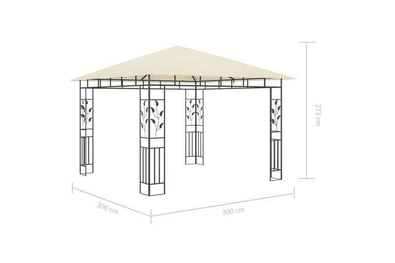 Paviljong med myggnett og lysslynge 3x3x2,73m 180 g/m² - Krem - Komplett paviljong