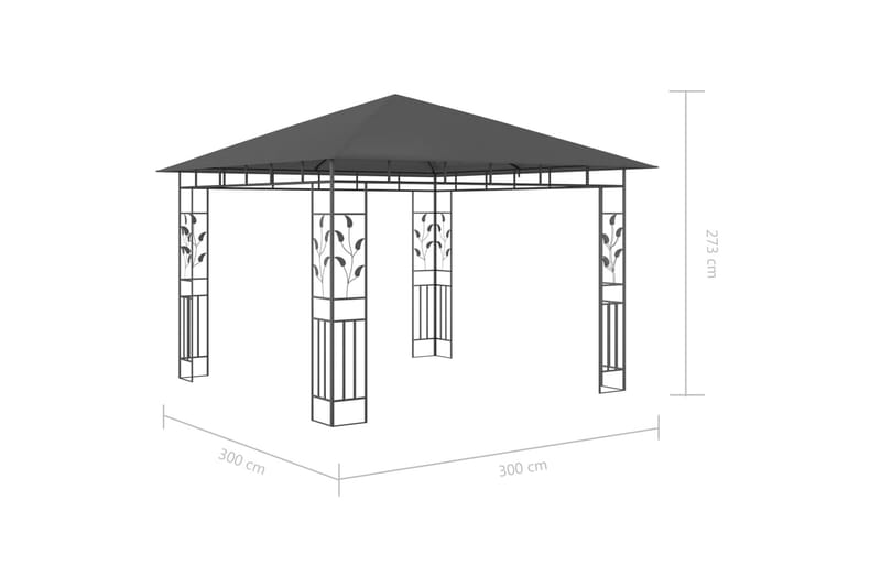 Paviljong med myggnett og lysslynge 3x3x2,73m 180g/m² - Antrasittgrå - Komplett paviljong