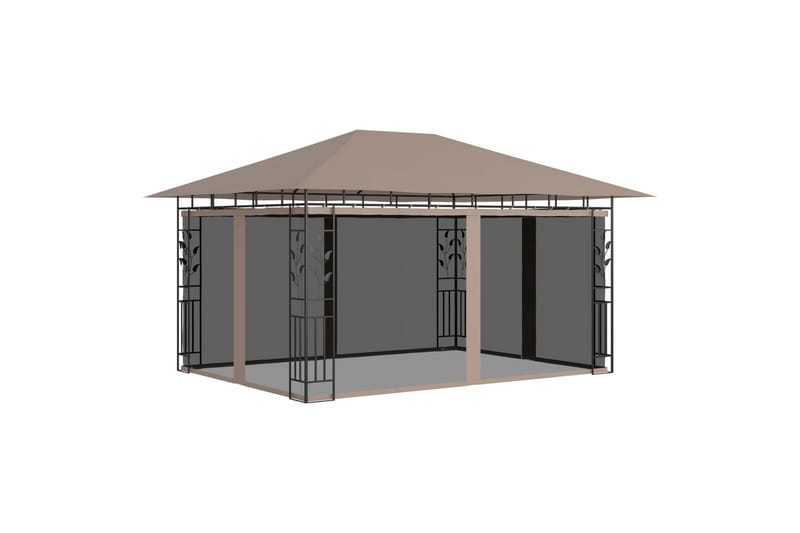 Paviljong med myggnett og lysslynge 4x3x2,73 m 180 g/m² - Taupe - Komplett paviljong
