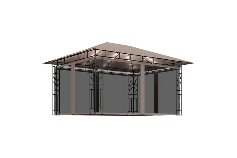 Paviljong med myggnett og lysslynge 4x3x2,73 m 180 g/m² - Taupe - Hagemøbler - Solbeskyttelse - Paviljonger - Komplett paviljong