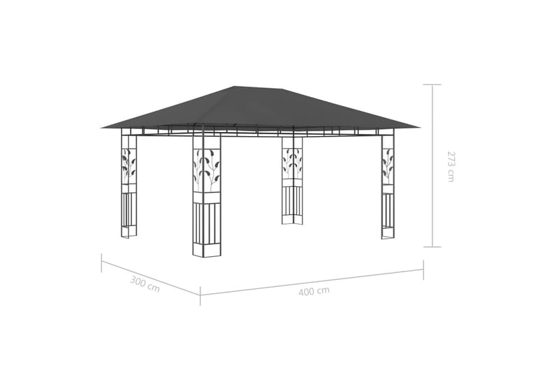 Paviljong med myggnett og lysslynge 4x3x2,73m 180g/m² - Antrasittgrå - Hagemøbler - Solbeskyttelse - Paviljonger - Komplett paviljong