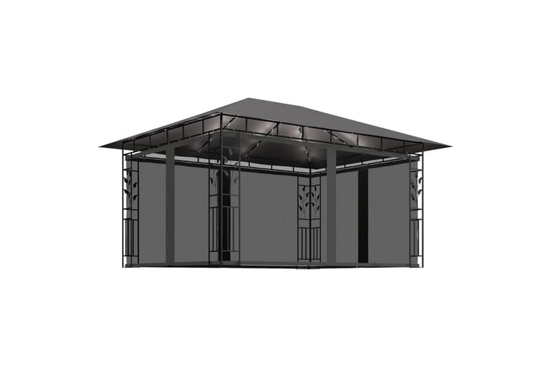 Paviljong med myggnett og lysslynge 4x3x2,73m 180g/m² - Antrasittgrå - Hagemøbler - Solbeskyttelse - Paviljonger - Komplett paviljong