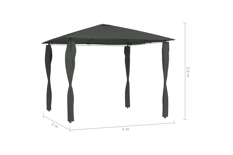Paviljong med sidevegger 3x3x2,6 m antrasitt 160 g/m² - Antrasittgrå - Hagemøbler - Solbeskyttelse - Paviljonger - Komplett paviljong