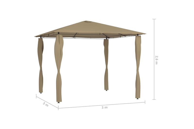 Paviljong med sidevegger 3x3x2,6 m gråbrun 160 g/m² - Taupe - Komplett paviljong