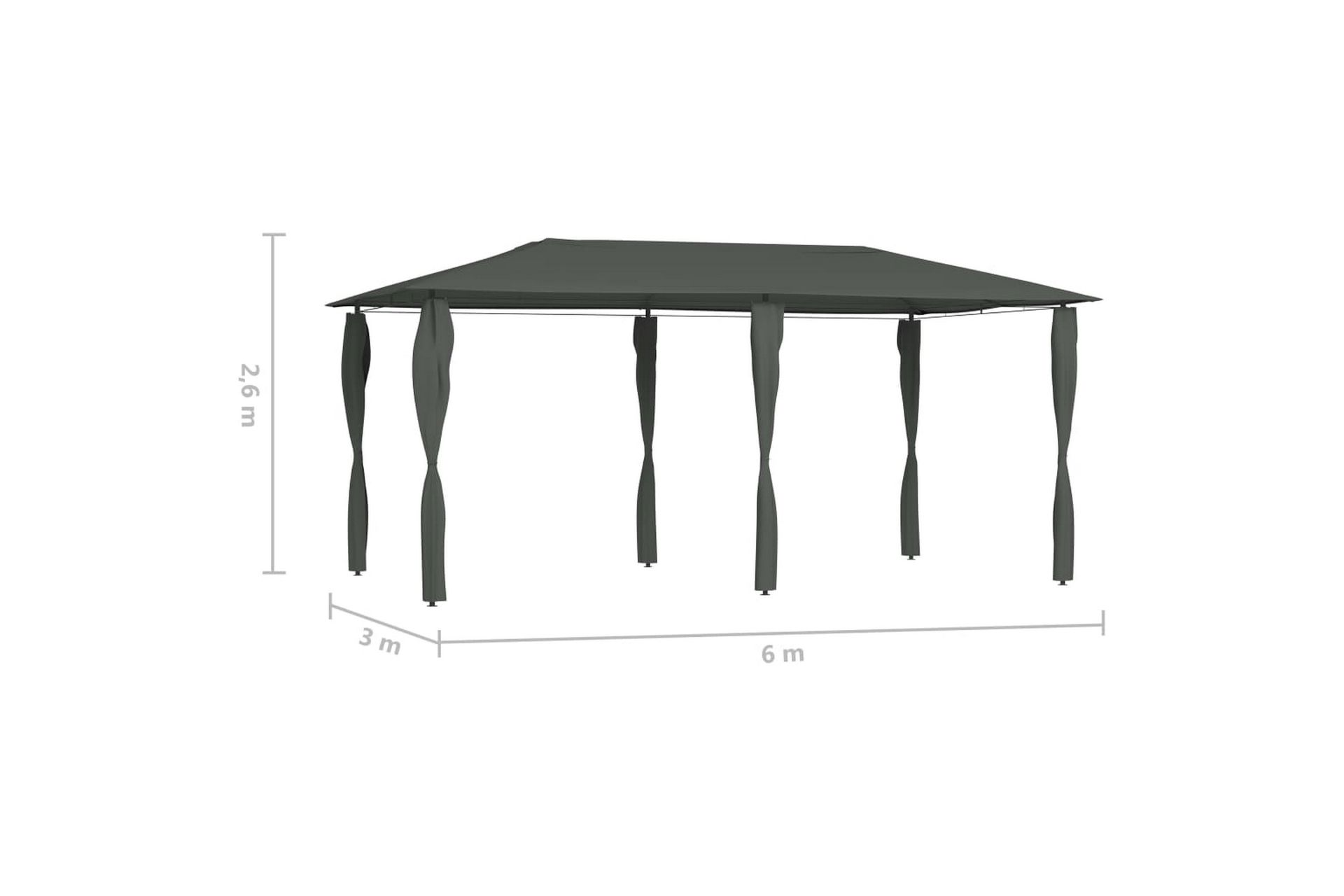 Paviljong med sidevegger 3x6x2,6 m antrasitt 160 g/m² - Antrasittgrå - Hagemøbler - Solbeskyttelse - Paviljonger - Komplett paviljong