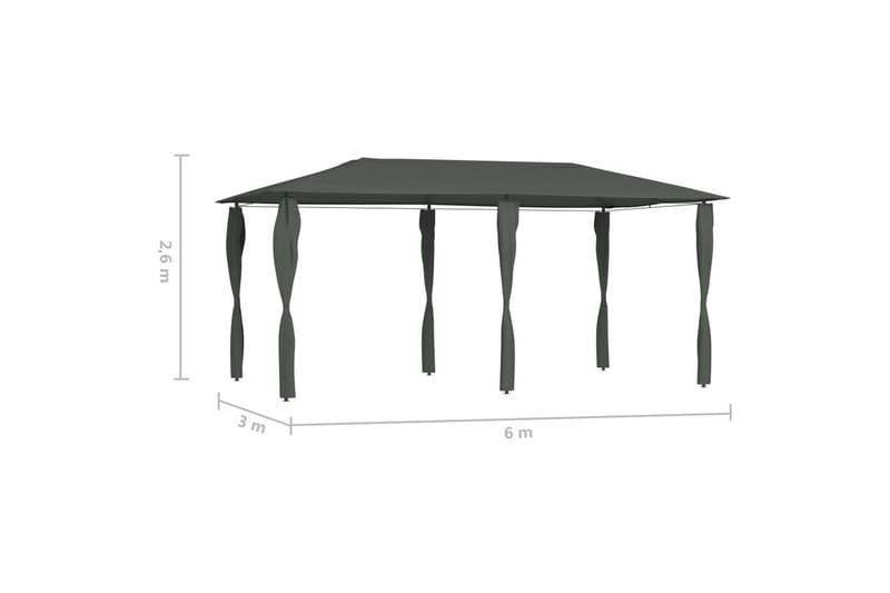 Paviljong med sidevegger 3x6x2,6 m antrasitt 160 g/m² - Antrasittgrå - Komplett paviljong