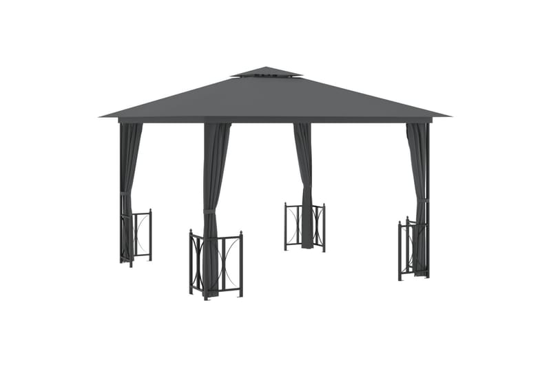 Paviljong med sidevegger og dobbelt tak 3x3 m antrasitt - Antrasittgrå - Hagemøbler - Solbeskyttelse - Paviljonger - Komplett paviljong