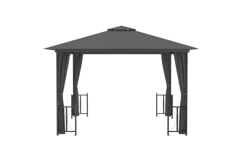 Paviljong med sidevegger og dobbelt tak 3x3 m antrasitt - Antrasittgrå - Komplett paviljong