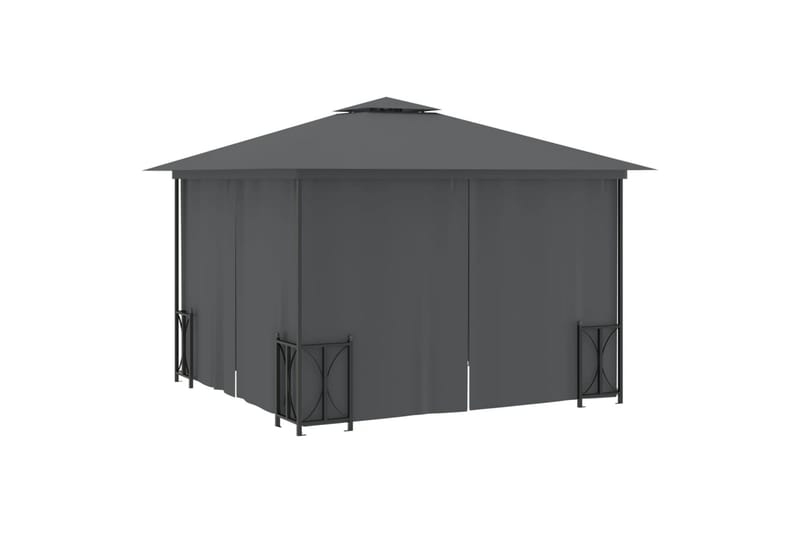 Paviljong med sidevegger og dobbelt tak 3x3 m antrasitt - Antrasittgrå - Hagemøbler - Solbeskyttelse - Paviljonger - Komplett paviljong