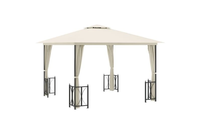 Paviljong med sidevegger og dobbelt tak 3x3 m kremhvit - Krem - Hagemøbler - Solbeskyttelse - Paviljonger - Komplett paviljong