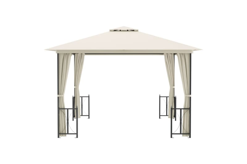 Paviljong med sidevegger og dobbelt tak 3x3 m kremhvit - Krem - Hagemøbler - Solbeskyttelse - Paviljonger - Komplett paviljong