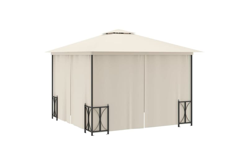 Paviljong med sidevegger og dobbelt tak 3x3 m kremhvit - Krem - Hagemøbler - Solbeskyttelse - Paviljonger - Komplett paviljong