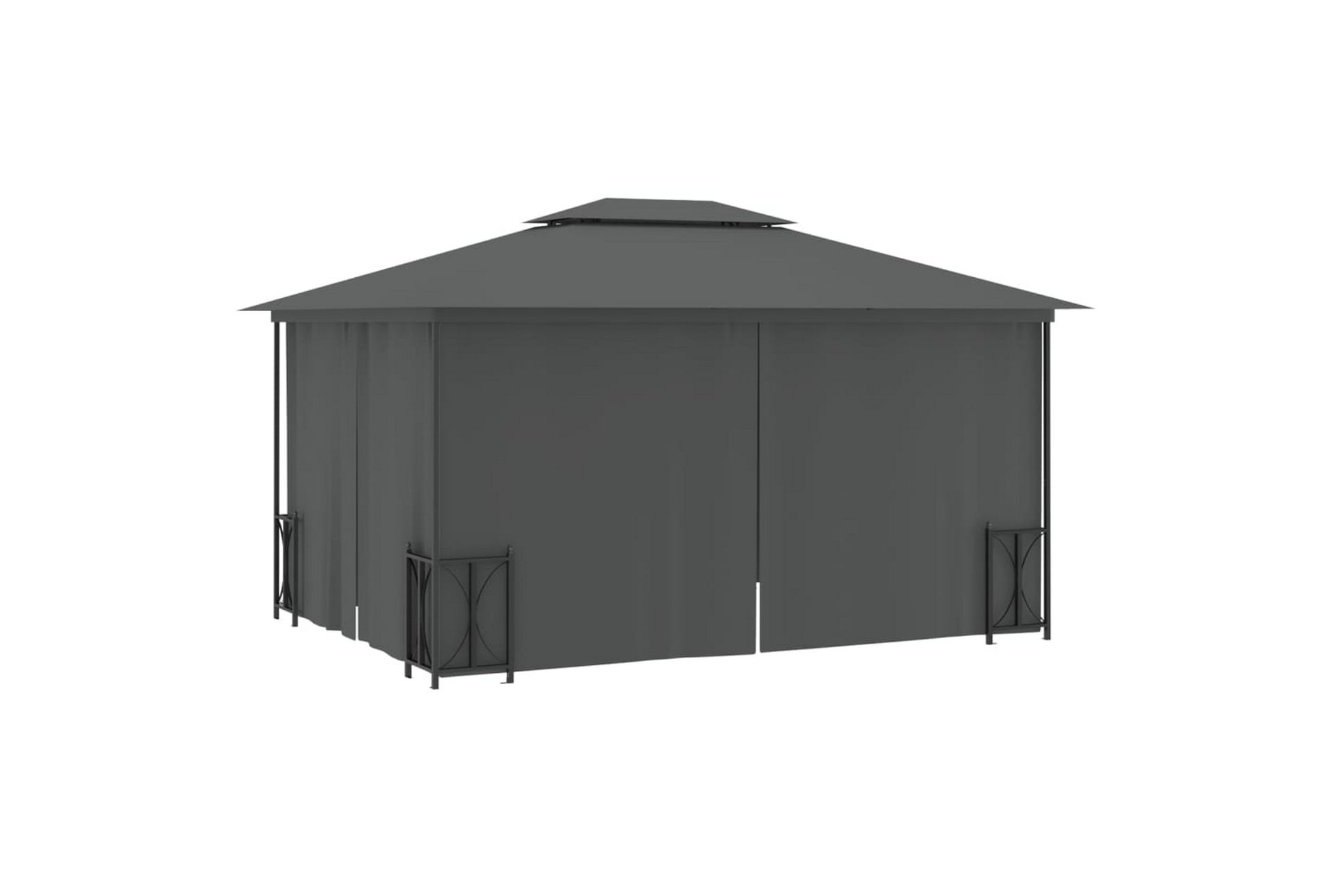 Paviljong med sidevegger og dobbelt tak 3x4 m antrasitt - Antrasittgrå - Hagemøbler - Solbeskyttelse - Paviljonger - Komplett paviljong