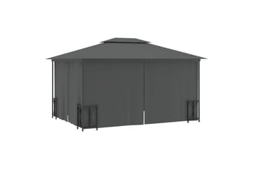 Paviljong med sidevegger og dobbelt tak 3x4 m antrasitt - Antrasittgrå - Hagemøbler - Solbeskyttelse - Paviljonger - Komplett paviljong