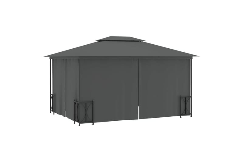 Paviljong med sidevegger og dobbelt tak 3x4 m antrasitt - Antrasittgrå - Hagemøbler - Solbeskyttelse - Paviljonger - Komplett paviljong