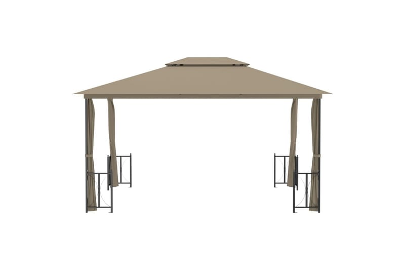 Paviljong med sidevegger og dobbelt tak 3x4 m gråbrun - Taupe - Komplett paviljong