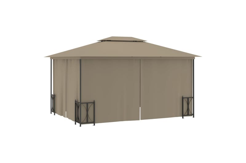 Paviljong med sidevegger og dobbelt tak 3x4 m gråbrun - Taupe - Hagemøbler - Solbeskyttelse - Paviljonger - Komplett paviljong