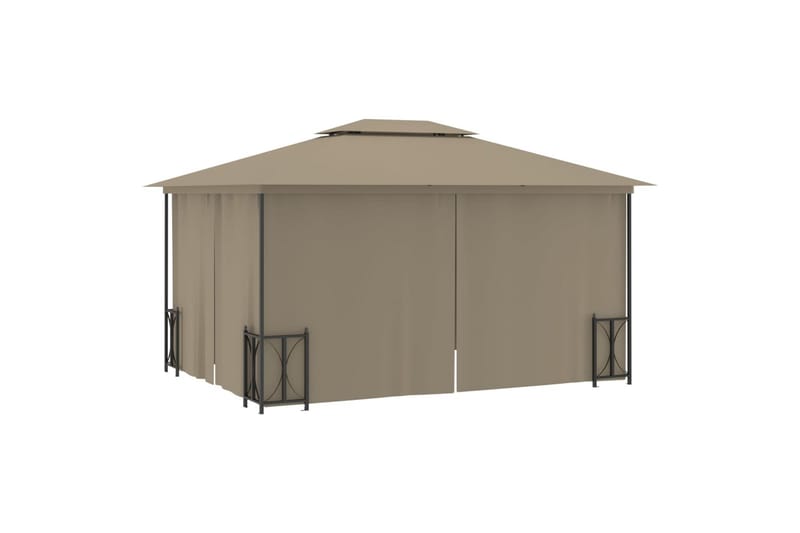 Paviljong med sidevegger og dobbelt tak 3x4 m gråbrun - Taupe - Komplett paviljong