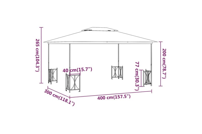 Paviljong med sidevegger og dobbelt tak 3x4 m gråbrun - Taupe - Hagemøbler - Solbeskyttelse - Paviljonger - Komplett paviljong