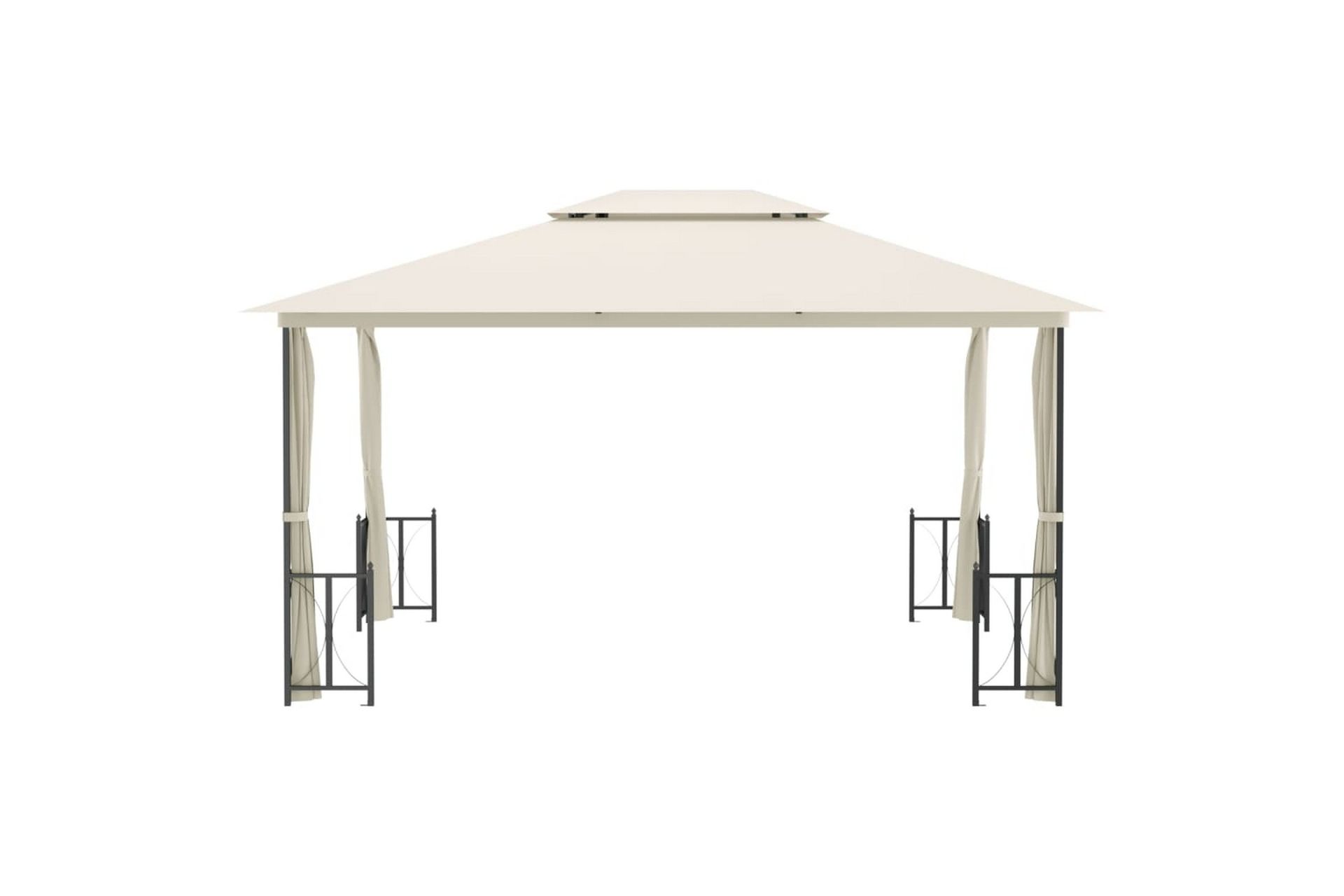 Paviljong med sidevegger og dobbelt tak 3x4 m kremhvit - Krem - Hagemøbler - Solbeskyttelse - Paviljonger - Komplett paviljong