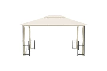 Paviljong med sidevegger og dobbelt tak 3x4 m kremhvit - Krem - Hagemøbler - Solbeskyttelse - Paviljonger - Komplett paviljong