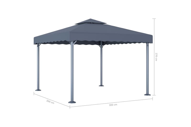 Paviljong med strenglys 300x300 cm antrasitt aluminium - Antrasittgrå - Hagemøbler - Solbeskyttelse - Paviljonger - Komplett paviljong