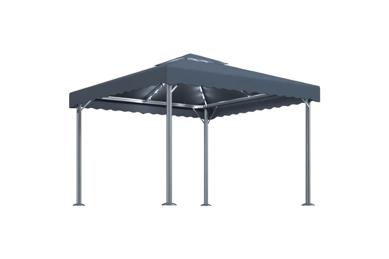 Paviljong med strenglys 300x300 cm antrasitt aluminium - Antrasittgrå - Hagemøbler - Solbeskyttelse - Paviljonger - Komplett paviljong