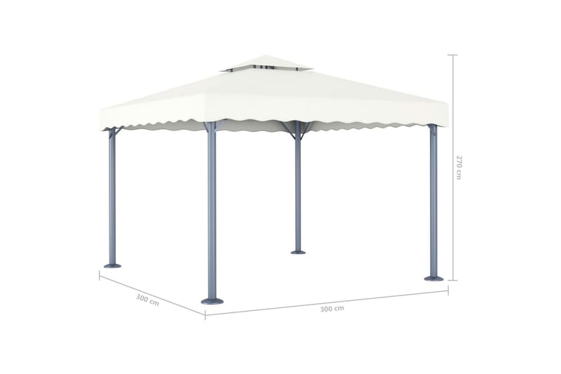 Paviljong med strenglys 300x300 cm kremhvit aluminium - Krem - Komplett paviljong