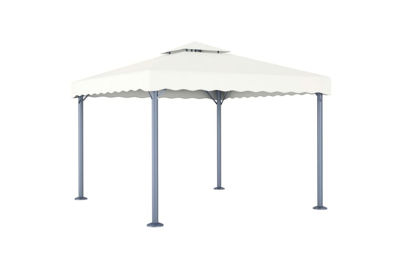 Paviljong med strenglys 300x300 cm kremhvit aluminium - Krem - Hagemøbler - Solbeskyttelse - Paviljonger - Komplett paviljong