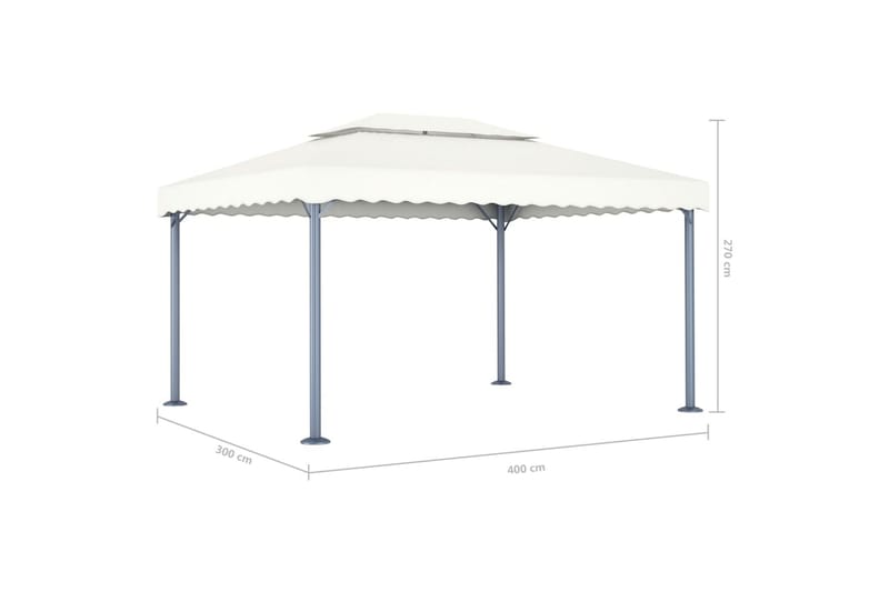 Paviljong med strenglys 400x300 cm krem aluminium - Krem - Komplett paviljong