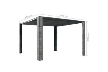 Paviljong med tak polyrotting 300x300x200cm grå og antrasitt - Hagemøbler - Solbeskyttelse - Paviljonger - Komplett paviljong