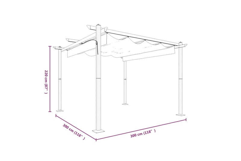 Paviljong med uttrekkbart tak 3x3 m gråbrun - Taupe - Hagemøbler - Solbeskyttelse - Paviljonger - Komplett paviljong