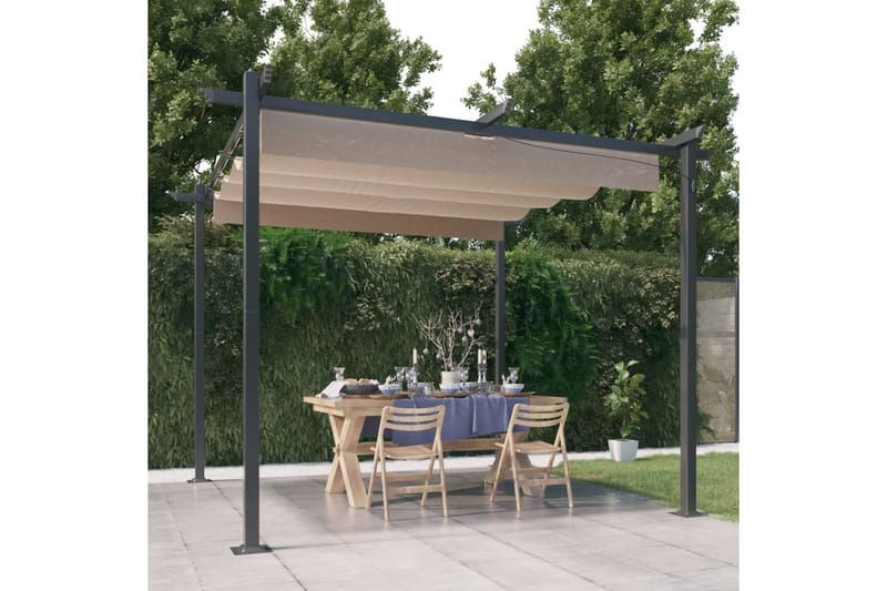 Paviljong med uttrekkbart tak 3x3 m gråbrun - Taupe - Hagemøbler - Solbeskyttelse - Paviljonger - Komplett paviljong