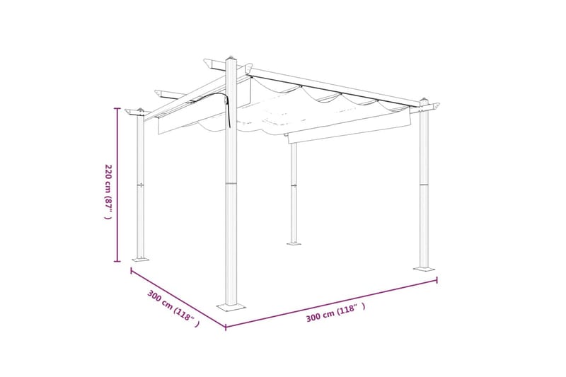 Paviljong med uttrekkbart tak 3x3 m kremhvit - Krem - Komplett paviljong