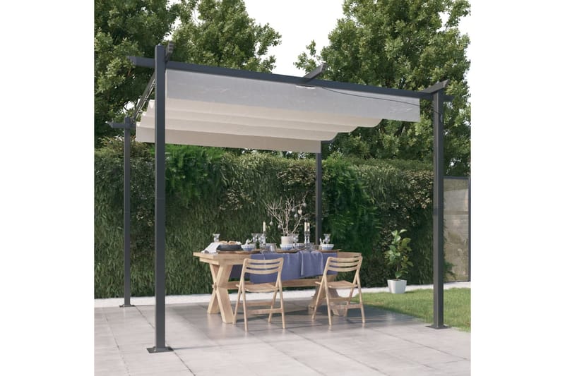 Paviljong med uttrekkbart tak 3x3 m kremhvit - Krem - Hagemøbler - Solbeskyttelse - Paviljonger - Komplett paviljong