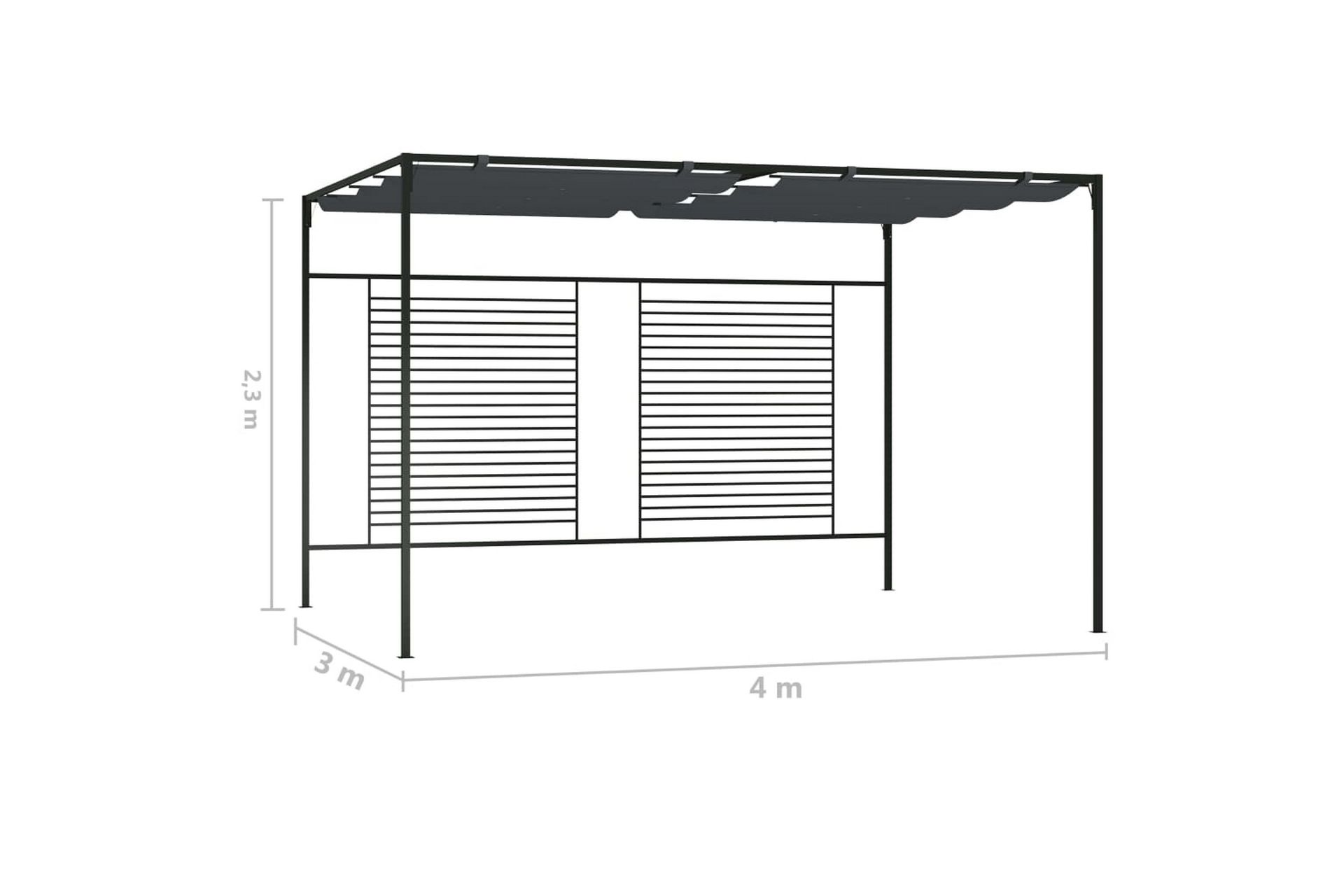 Paviljong med uttrekkbart tak 4x3x2,3 m antrasitt 180 g/m² - Antrasittgrå - Hagemøbler - Solbeskyttelse - Paviljonger - Komplett paviljong