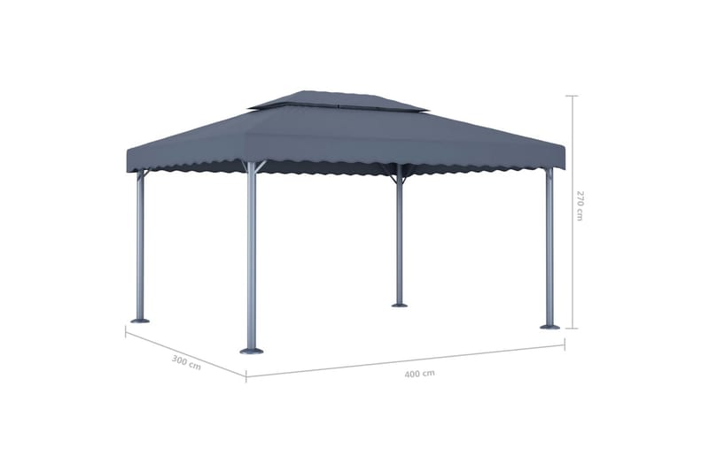 Paviljong og strenglys 400x300 cm antrasitt aluminium - Antrasittgrå - Hagemøbler - Solbeskyttelse - Paviljonger - Komplett paviljong