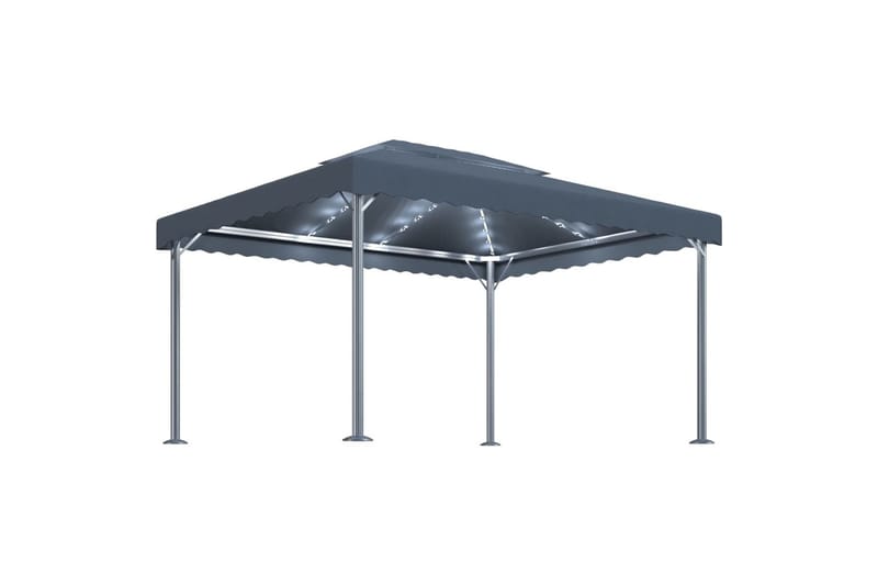 Paviljong og strenglys 400x300 cm antrasitt aluminium - Antrasittgrå - Hagemøbler - Solbeskyttelse - Paviljonger - Komplett paviljong