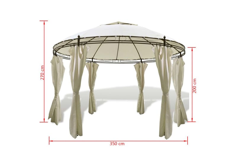 Rund paviljong med gardiner 3,5 x 2,7 m - Komplett paviljong